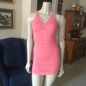 Marshmallow Bodycon Ruched Coral Colored Dress  M